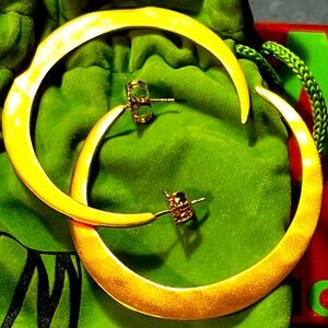 Robert Lee Morris 18K Gold Plated Brass Hammered Crescent Moon 2 Inch Hoops